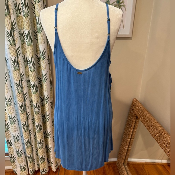 ROXY Blue Dress Swim Coverup Beach Vibes Side Ties Adjustable Straps Gauze - Picture 3 of 5